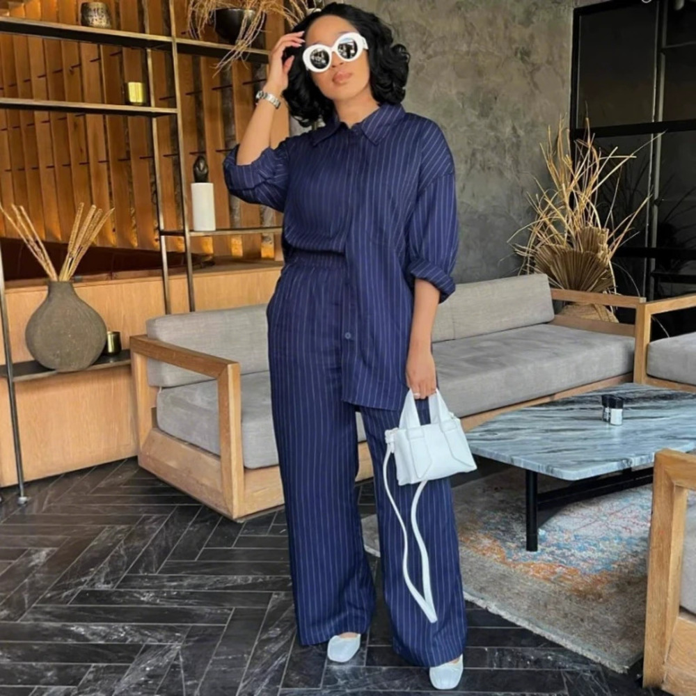 ZARA African Casual Striped Long Sleeve Shirt and Pants Set